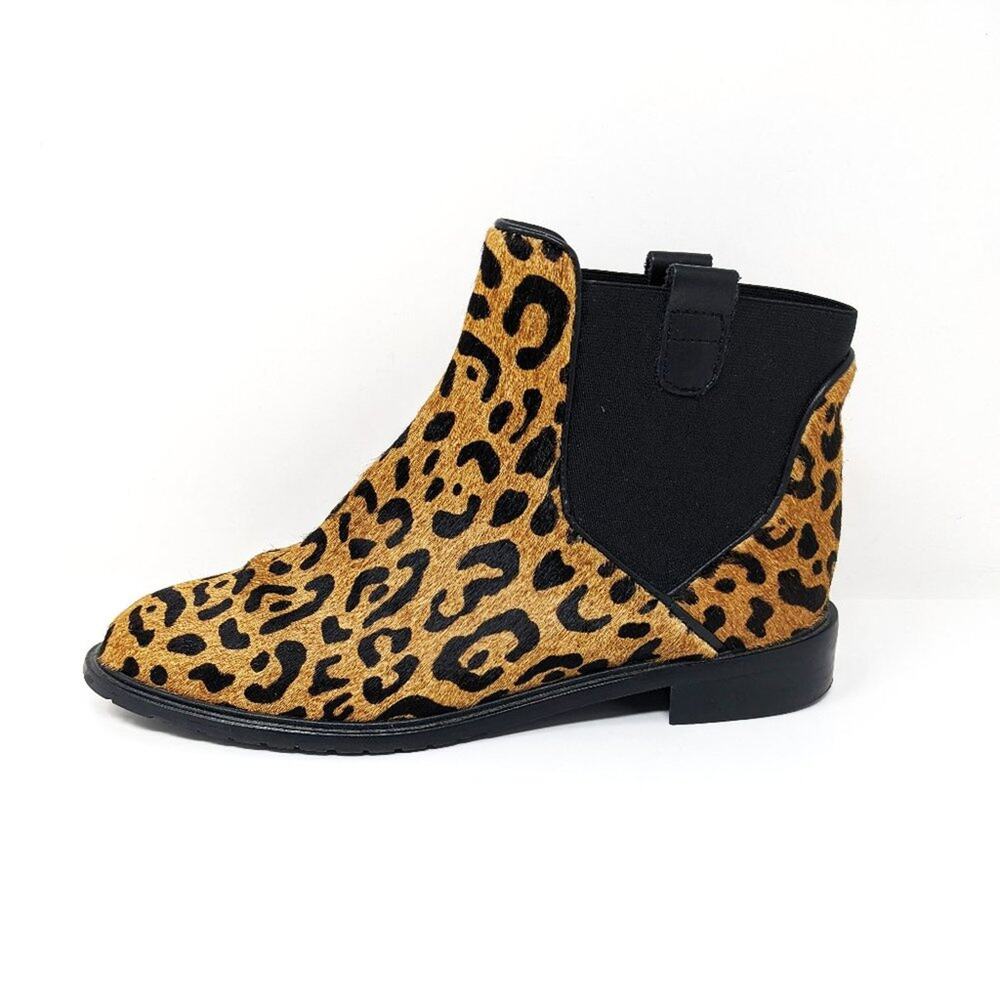 Zara Shoes Womens 8 Boots Leopard Calf Hair Chelsea Slip On Ankle Animal Print